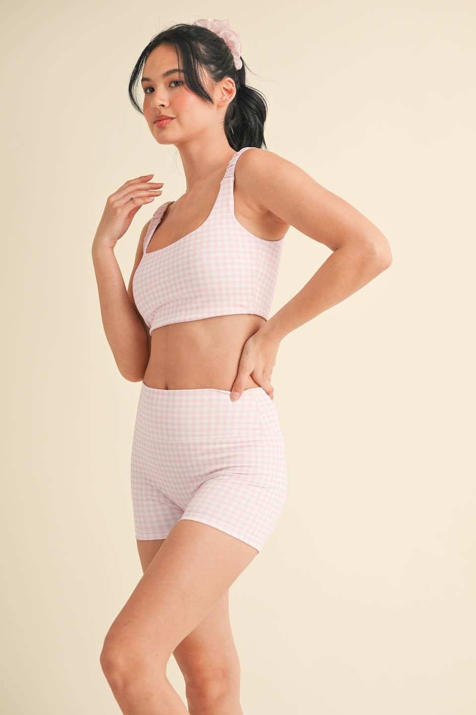 KIMBERLY C - Wholesale Sports Bra - Women's - Gingham Print Ruched Bra Top91