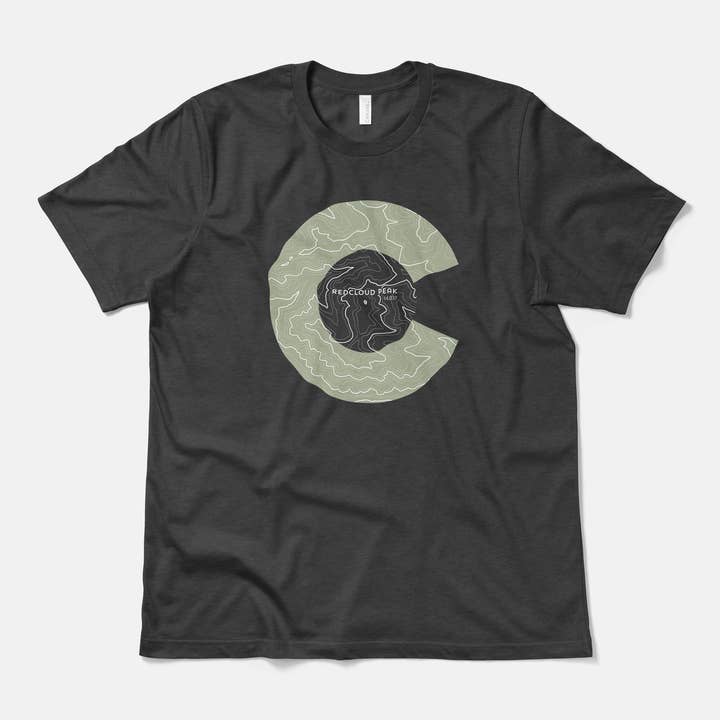 T-shirt Topo du Pic Redcloud - Tee-shirt Montagne 14er du Colorado pour la vente par Hinterland Outdoors