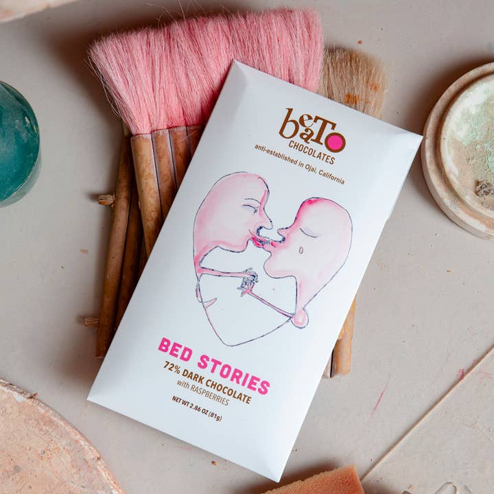 Bed Stories Chocolate Bar with Raspberries (75g/2.64oz) for wholesale by Beato Chocolates