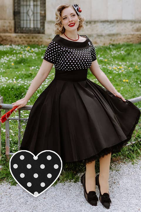 Darlene Black and White Polka Dot Swing Dress for wholesale by Dolly & Dotty