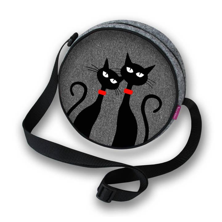 IngrossoBertoni by INCI Srl - Venta al por mayor Bandolera - Mujer - Bolso de fieltro ecológico Twist Line con diseño de gatos negros0