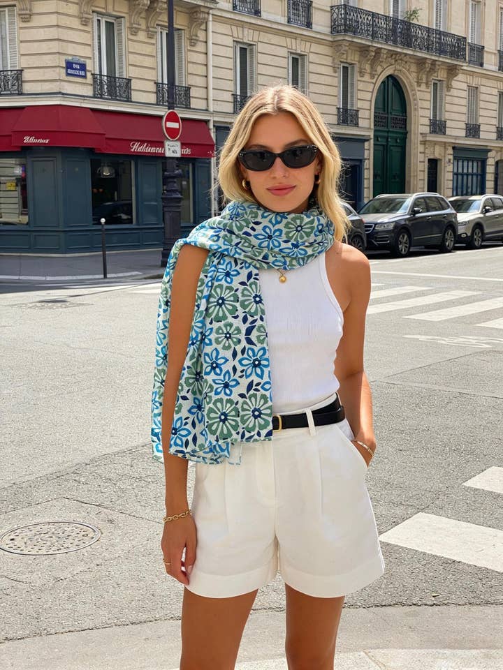 LN-118 Bomullssjal med tryckt blommönster för wholesale av LINETA