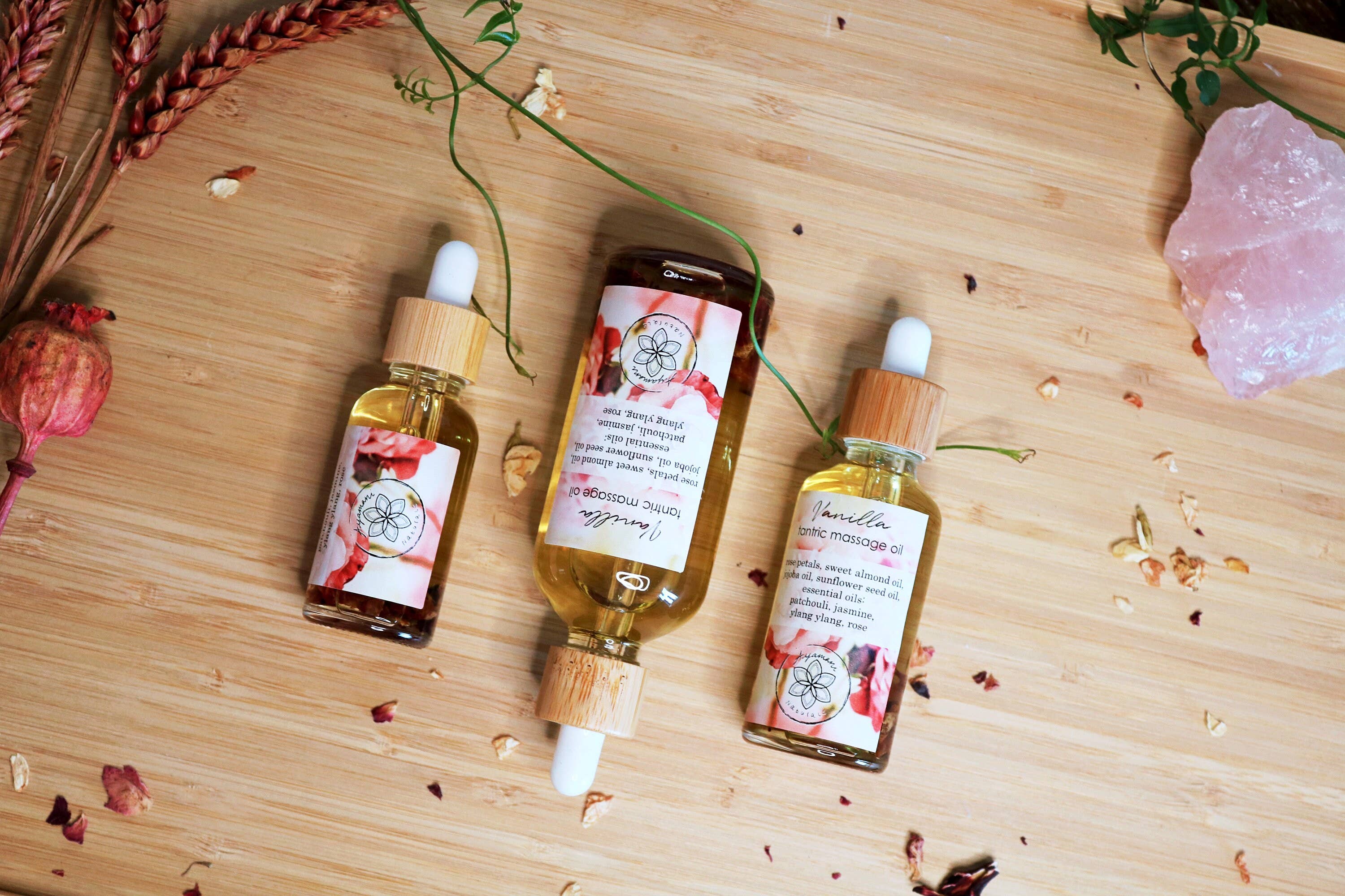 Ayamani Naturals - Vendita all'ingrosso Olio/gel per massaggi - Olio da massaggio sensuale "Vanilla" tantrico, con petali di rosa6