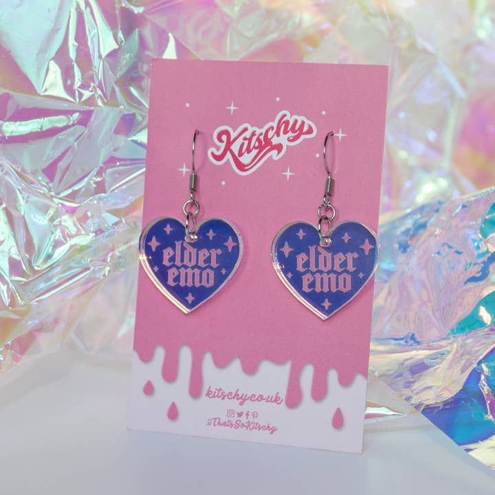 Kitschy - Wholesale Dangle Earrings - Elder Emo Iridescent Heart Earrings1