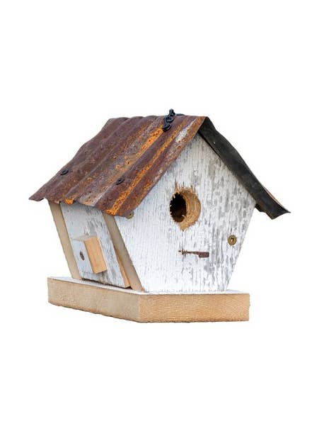 Rustic Reclaimed Barnwood & Metal Roof Small Wren Birdhouse for wholesale by Flying Heart Threads