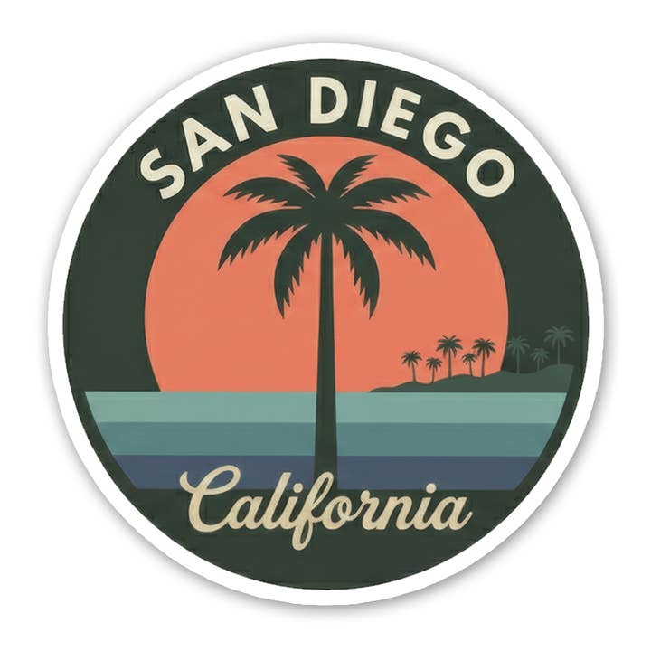 San Diego Palm Sunset sticker for wholesale by Sticker Atlas