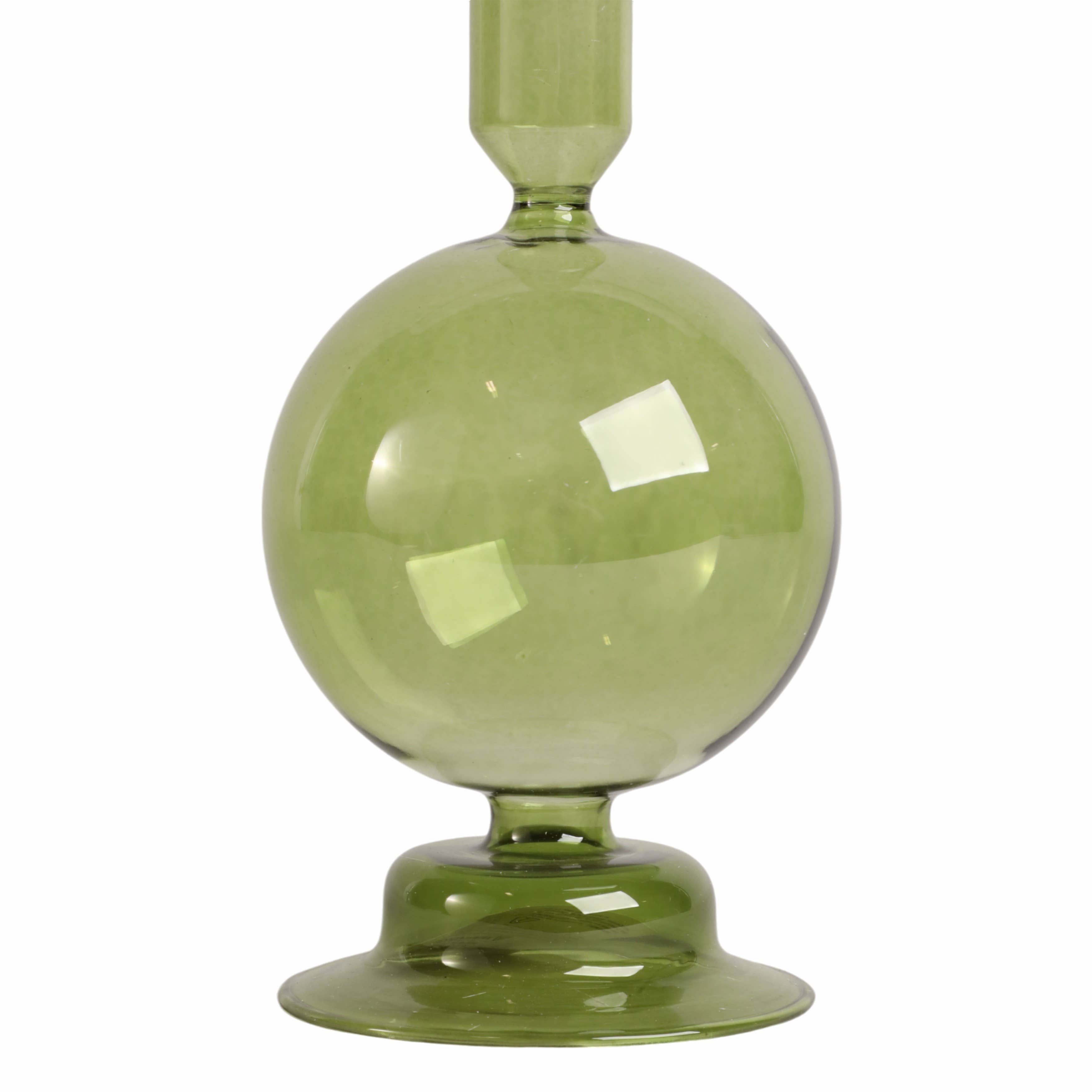 Sagebrook Home - Wholesale Candle Holder - Taper Candle Holder - Olive Glass Bubble, 7 in.7