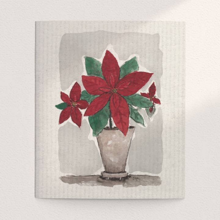 Paño de cocina rojo de celulosa/algodón Poinsettia para venta al por mayor de Sari's ArtWork