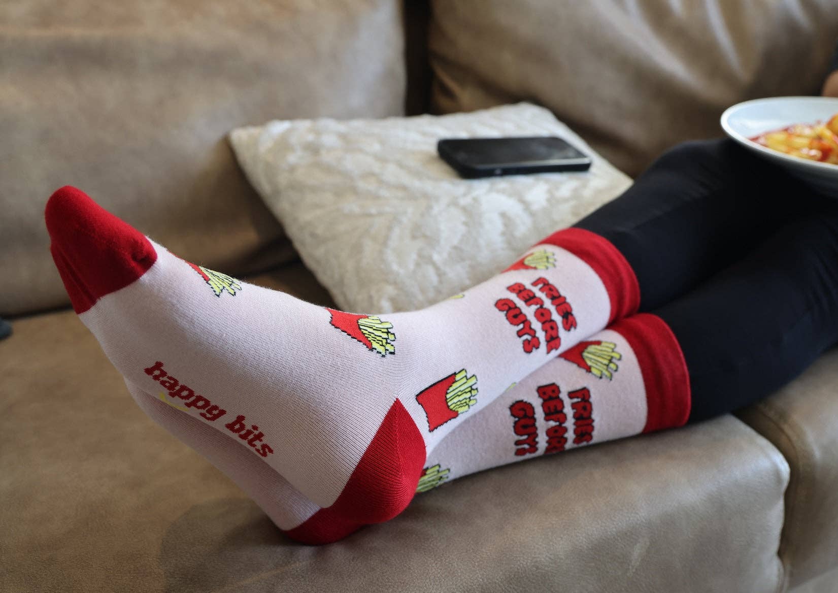 Happy Bits Socks - Wholesale Socks - Women's - Fries Before Guys Bamboo Socks| Fries Socks| Pastel Pink 7