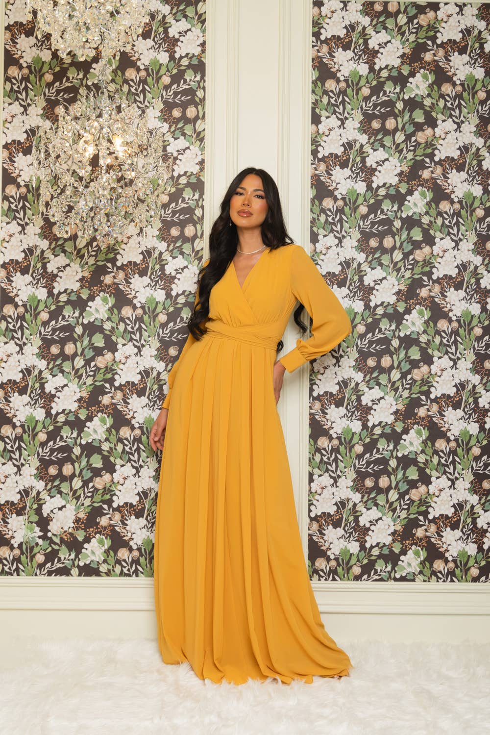 RICARICA INC. - Vendita all'ingrosso Vestito - Donna - 9011SO-ABITO LUNGO IN CHIFFON A MANICA LUNGA TINTA UNITA 0