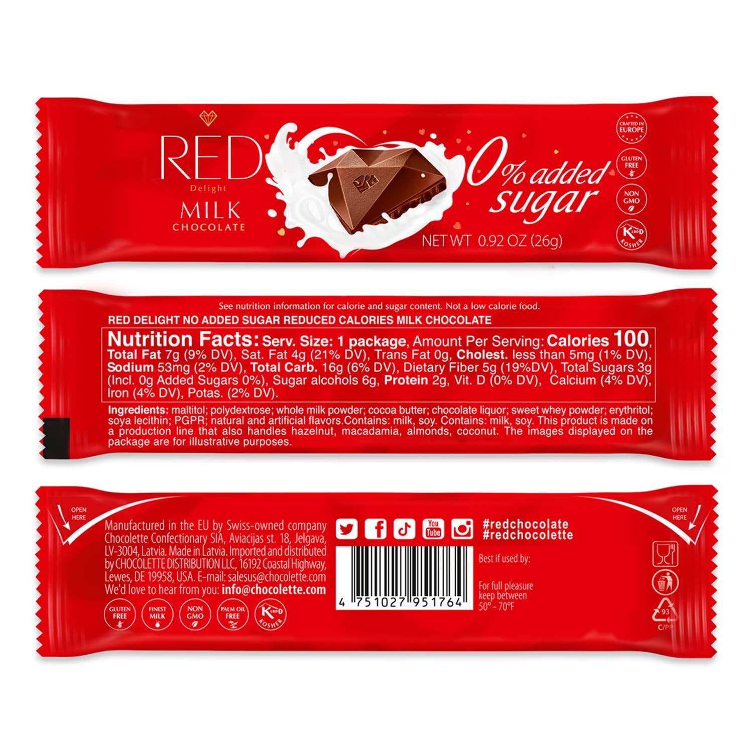 RED Chocolate - Wholesale Chocolate Bar - RED Delight®™ Milk Chocolate 0.92oz Bars1