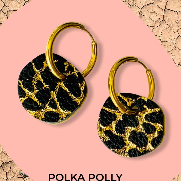 Luna Hoops - Black Gold Crackle for wholesale by Polka Polly