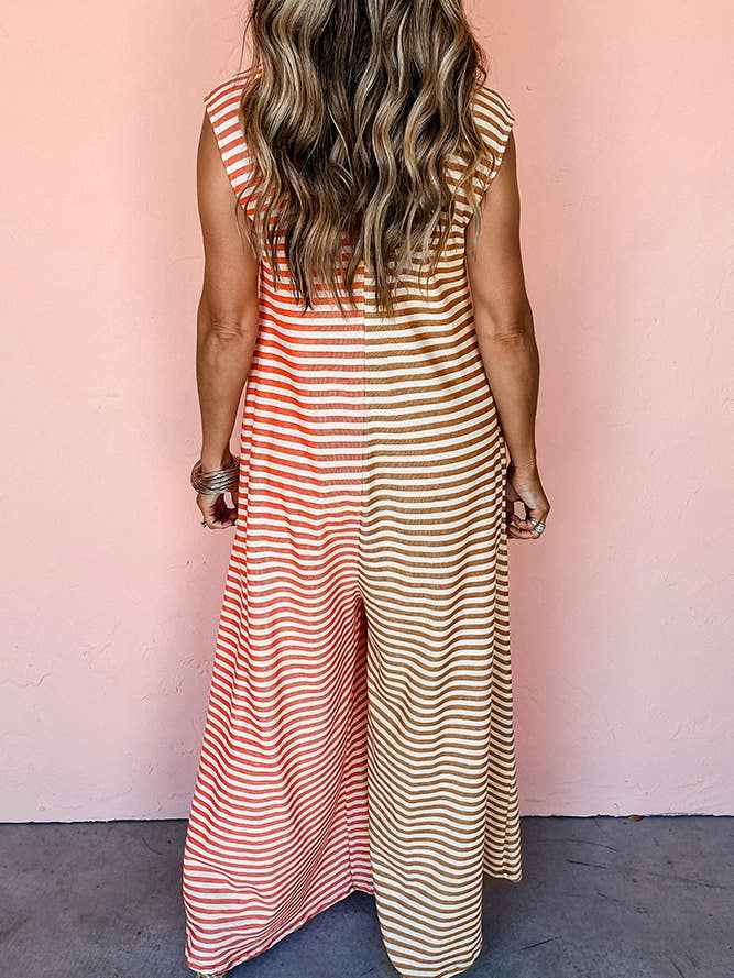 Multi Colorblock Stripes Splicing Sleeveless Jumpsuit CY154 for wholesale on Faire