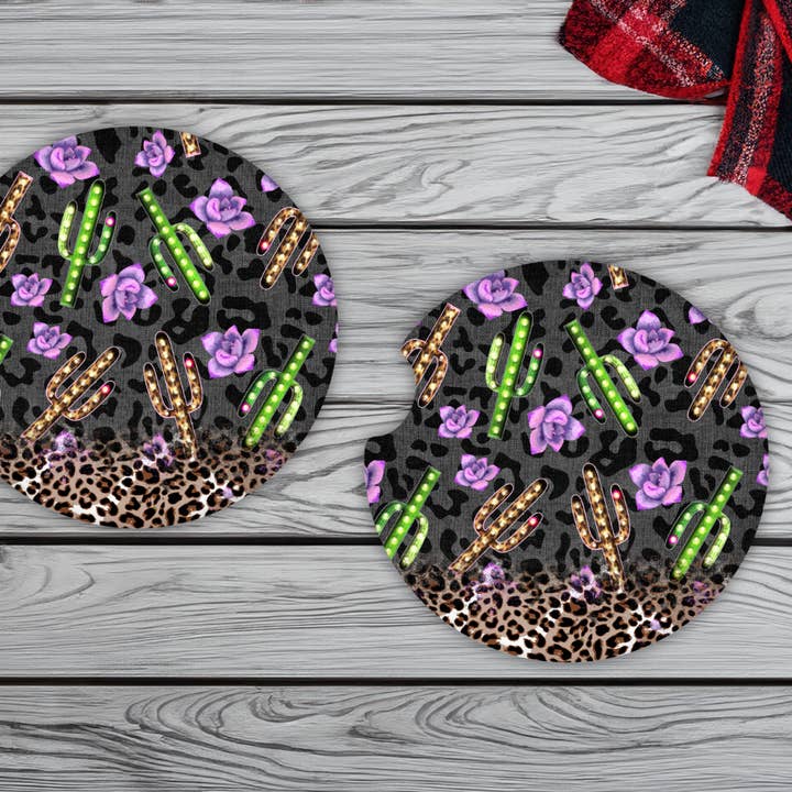 Lighted Cactus Car Coaster Set for wholesale by Wicked Flower Creations
