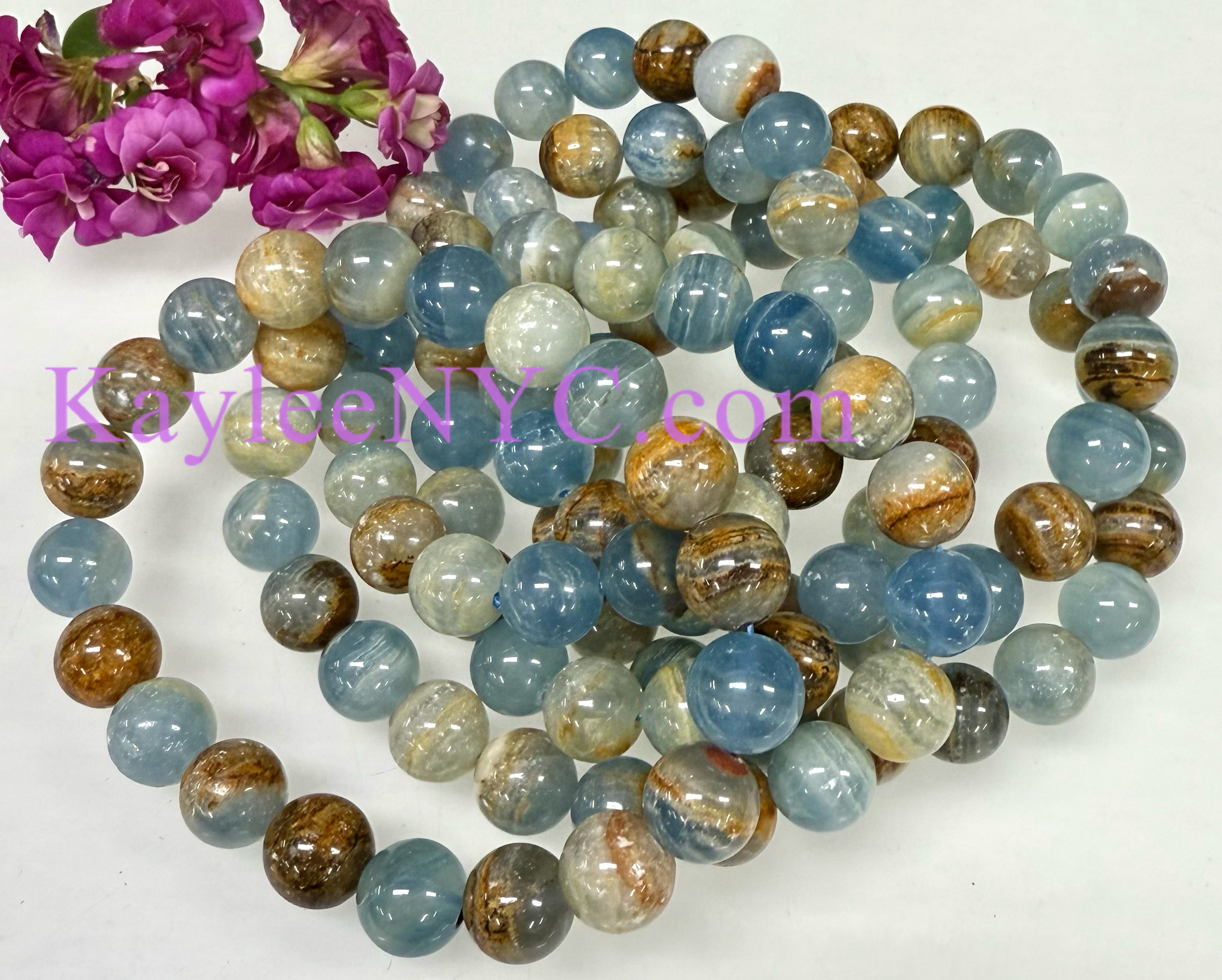 KayleeNYC – Pulseira de missangas por atacado – Pulseira elástica de Calcita Lemuriana Aquatinta 9mm a 10mm, 20 cm2