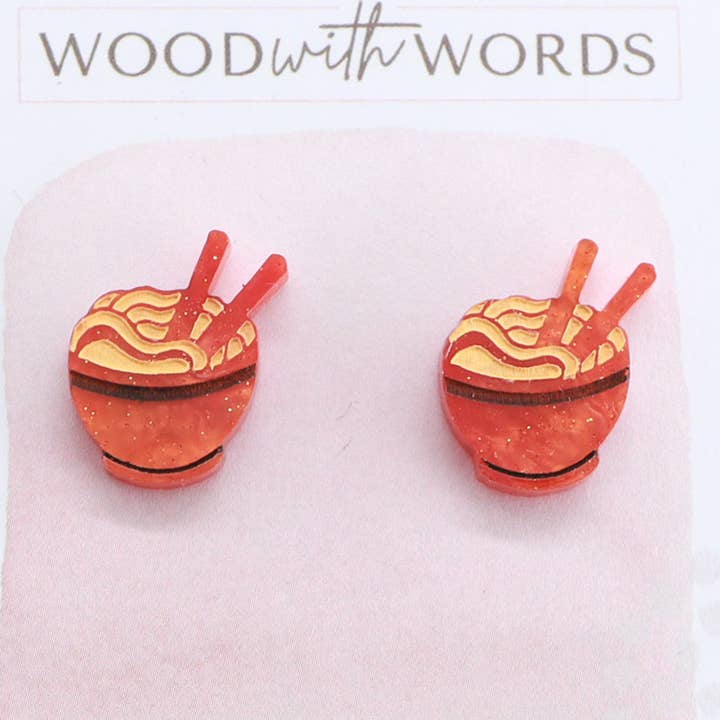 Wood With Words - Wholesale Stud/post earrings - Noodle Ramen Bowl Stud Earrings0