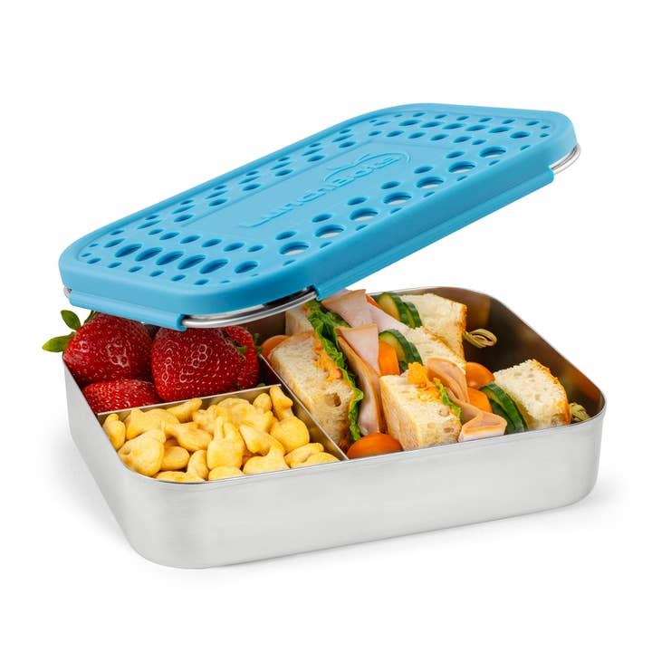 LunchBots Large Bento Trio Aqua Dots - 3 Compartments for wholesale by LunchBots