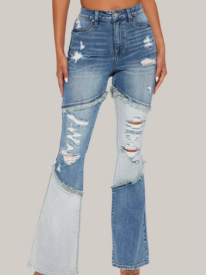 Distressed Flare Denim Jeans for wholesale by Mccolin