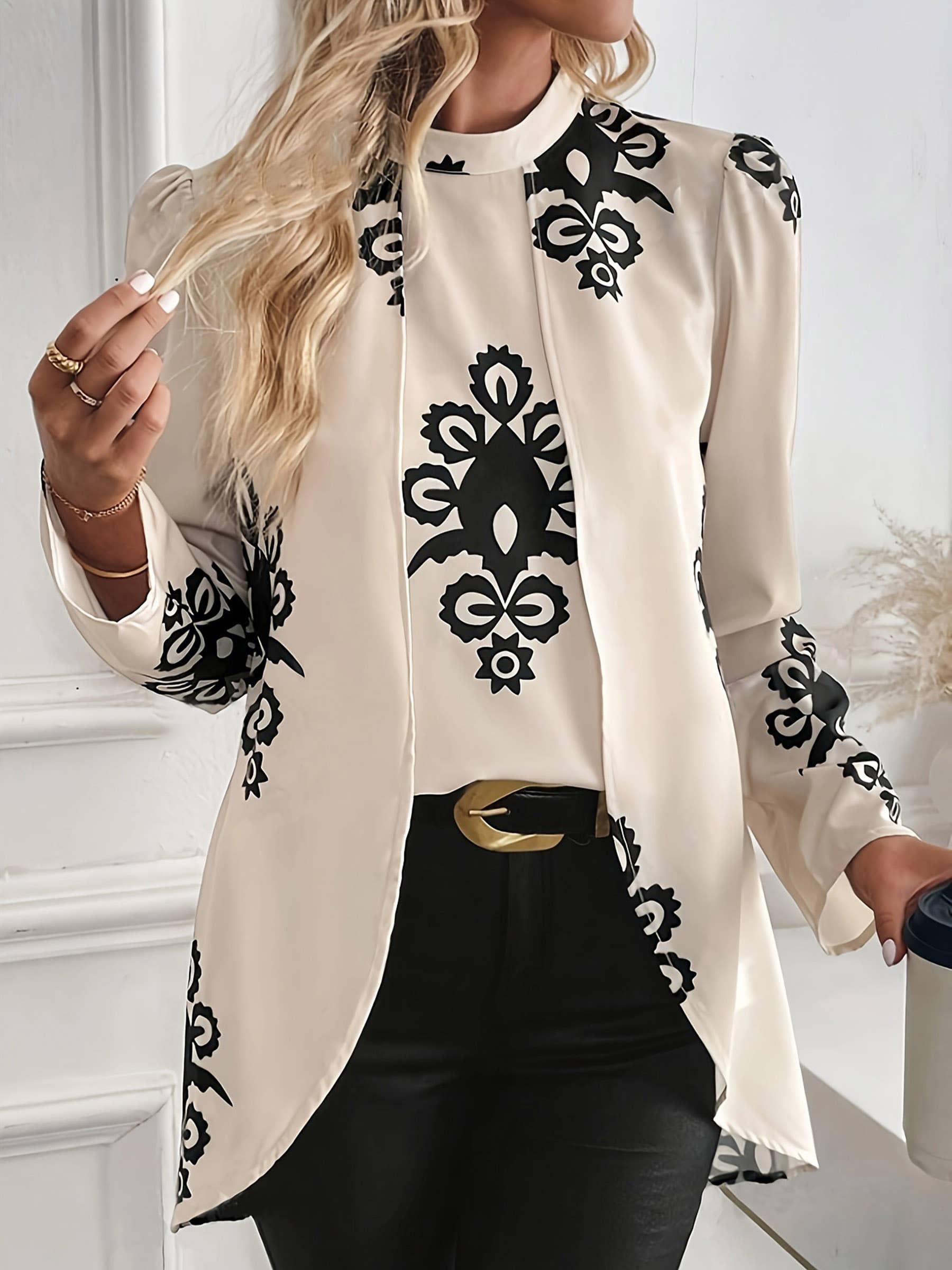 Beige Long Sleeved Shirt Elegant Top for wholesale on Faire1