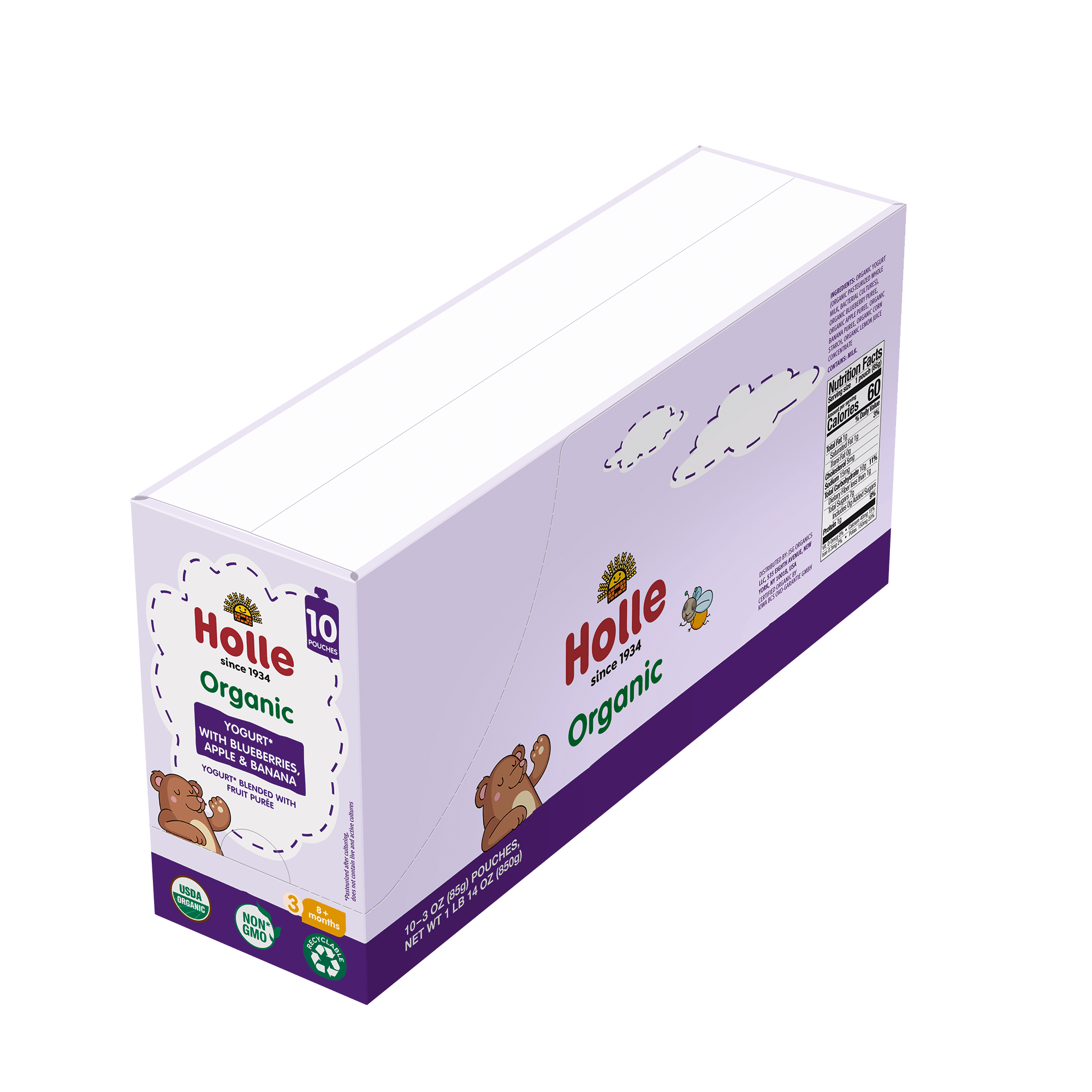 Holle USA - Wholesale Baby Food - Holle Organic Yogurt Pouches: Blueberries, Apple, Banana2