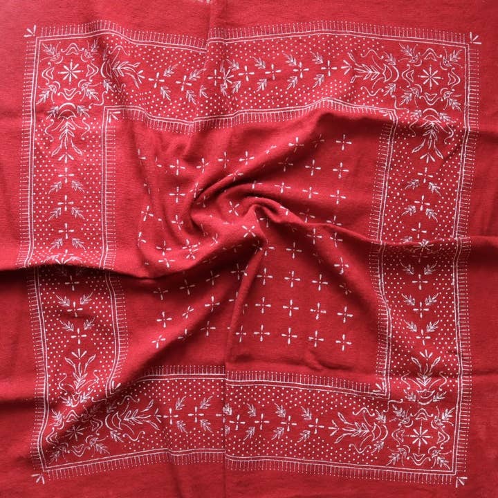 Poppy Red Classic Print Naturally Dyed Bandana (white) for wholesale by Eco Raw Studio