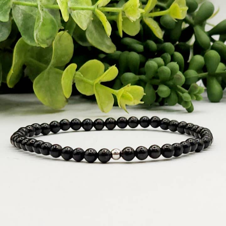 Meraki Gemstones - Wholesale Beaded Bracelet - Shungite Stretchable Bracelet 4mm Beads-8.5"L (EMF Prot)0