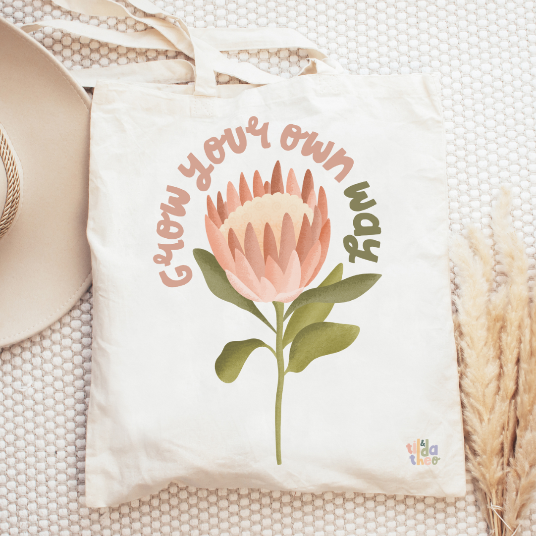 Tilda&Theo - Wholesale Tote Bag - Women's - Protea “Grow your own way” flower tote bag - jute bag3