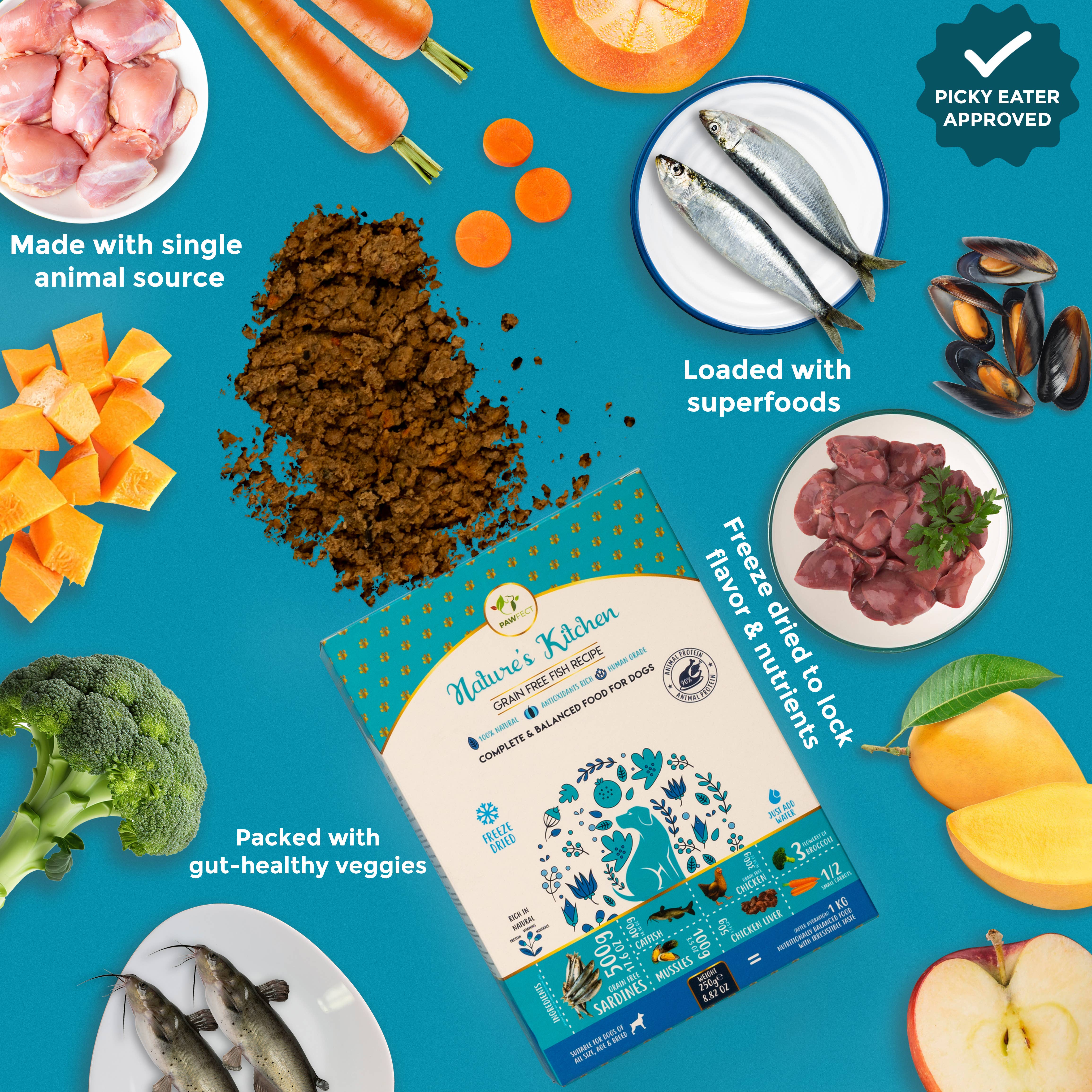 Pawfect Foods – wholesale Pet food – Dog – Pawfect Nature's Kitchen Freeze-Dried Fish Recipe Dog Food | Complete & Balanced Meal | Omega-3 for Skin & Coat | 100% Natural | Grain-Free | Boosts Immunity2