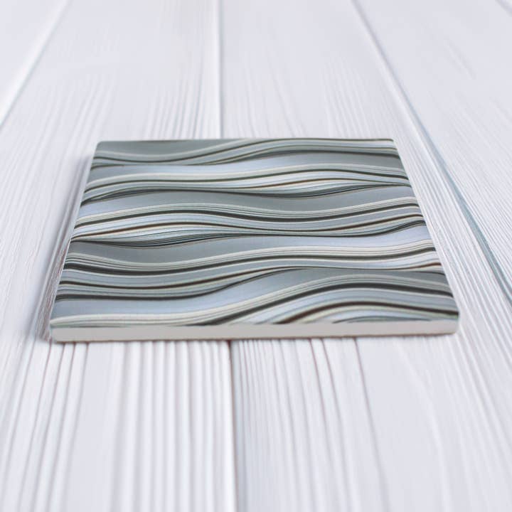 Grey Waves Pattern Ceramic Coaster - Set of 4 for wholesale by Mac and lilly