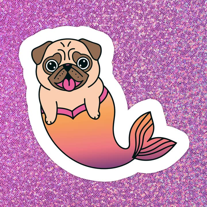 Chien Chiens Drôle Carlin Sirène Autocollant Vinyle Imperméable pour la vente par Stickers+ X Ashley Bexar