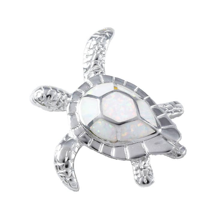 Hawaiian Large White Opal Sea Turtle Pendant, Sterling Silver White Opal Inlay Sea Turtle Pendant, Christmas Birthday Mother Mom Gift for wholesale by Paradise Treasures Jewelry