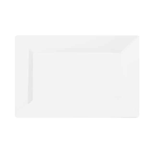 Exquisite 7.5 in. Clear Plastic Rectangular Plates - 10 ct. for wholesale by Crown Display