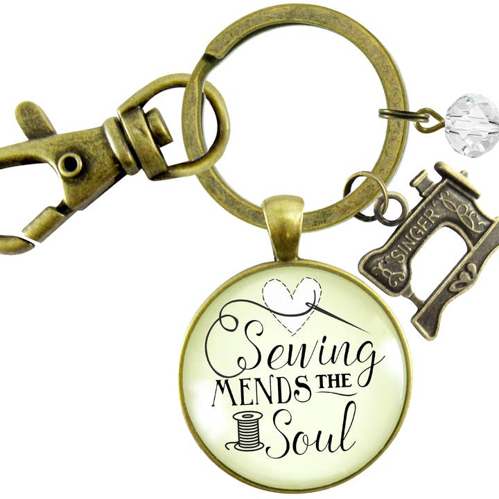 Sewing Keychain Mends the Soul Seamstress Key Ring Bronz ^ for wholesale by Gutsy Goodness