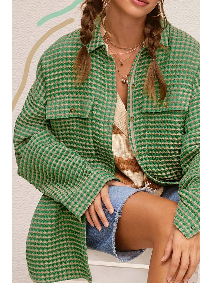 La Miel - Wholesale Shirt Jacket/Shacket - Women’s - JKT1793-Unique Waffle Textured Oversized Button Down Shacket28