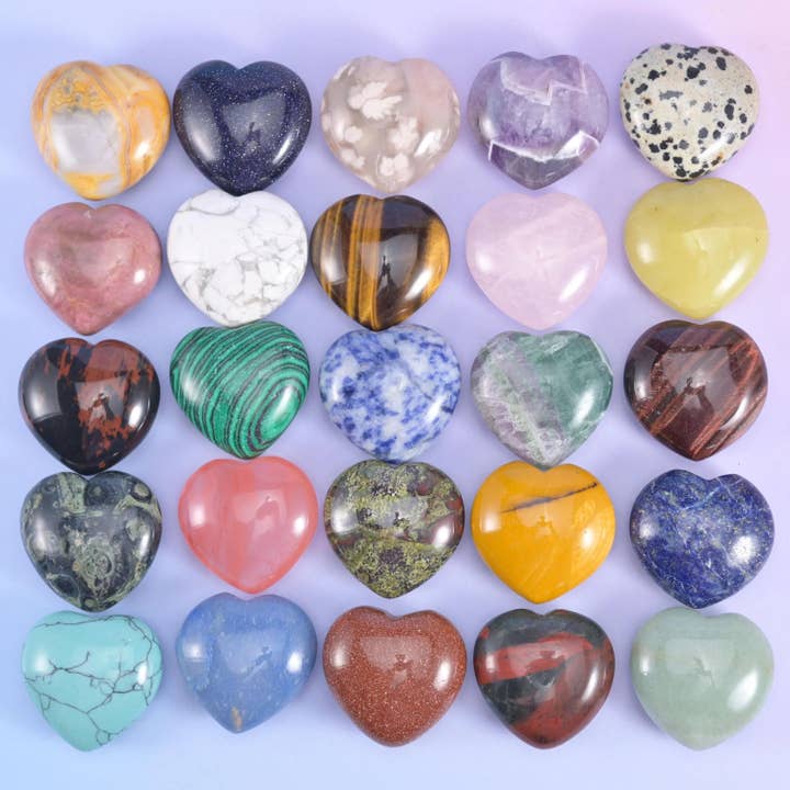 30mm Gemstone Heart Polished Healing Crystal Heart Pocket Stone DIY Gemstone Heart No Hole for wholesale by Mycrazycrystal