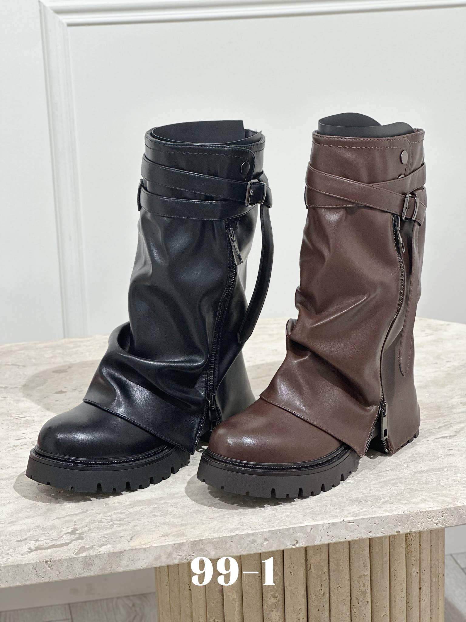 Stephan Paris - Vente Bottes – femme - Bottes plates en simili cuir souple avec effet plissé 9910