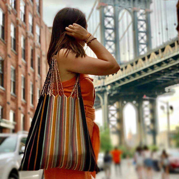 Poppy Woven Striped Tote | Hammock Bag - Mexico for wholesale by Lumily