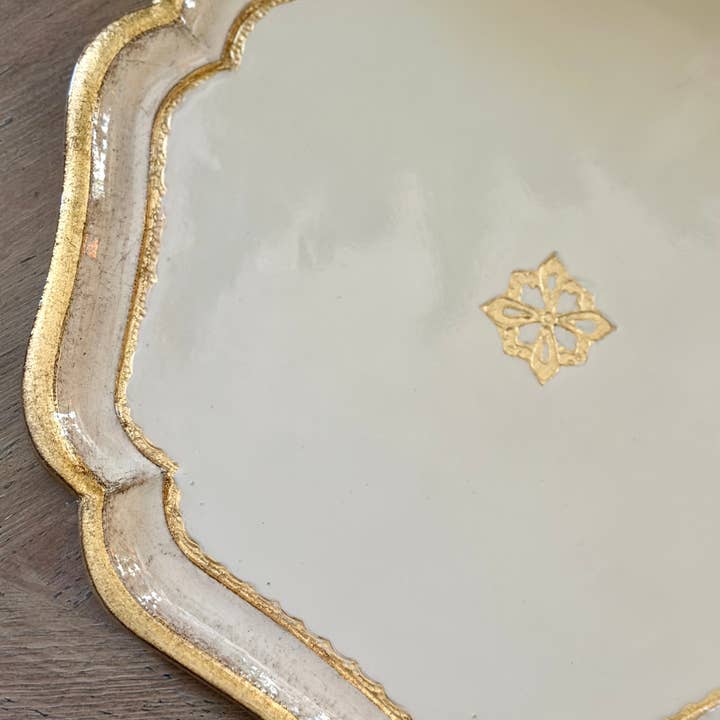 Arte Italica & Crown Linen Designs - Wholesale Charger plate - Florentino Baroque Wooden Charger/Tray, Taupe - NEW1