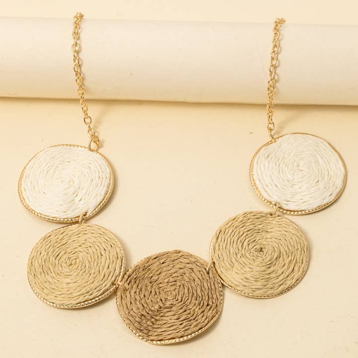 3 Tone Straw Discs Statement Chain Necklace for wholesale by Anarchy Street