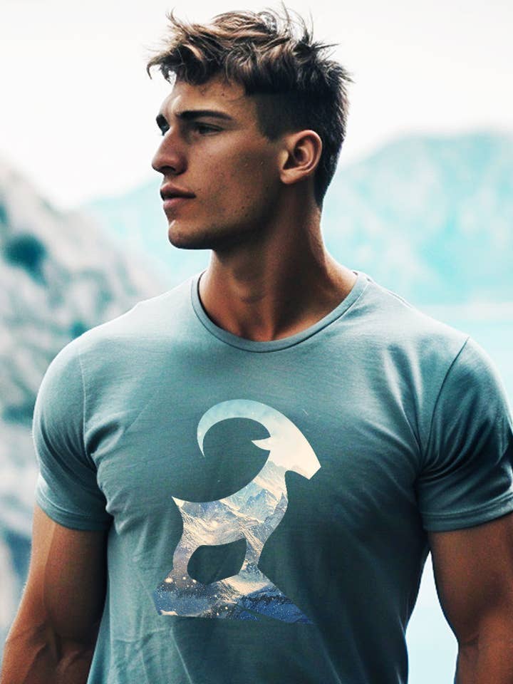 Camicia da arrampicata da uomo - Capricorno con paesaggio montano per la vendita all'ingrosso da parte di KLETTERHELDEN