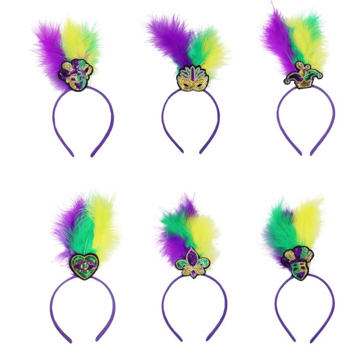 Mardi Gras Party Sequin Feather Headband SS51109-12(12PC) for wholesale by TAPA fashion