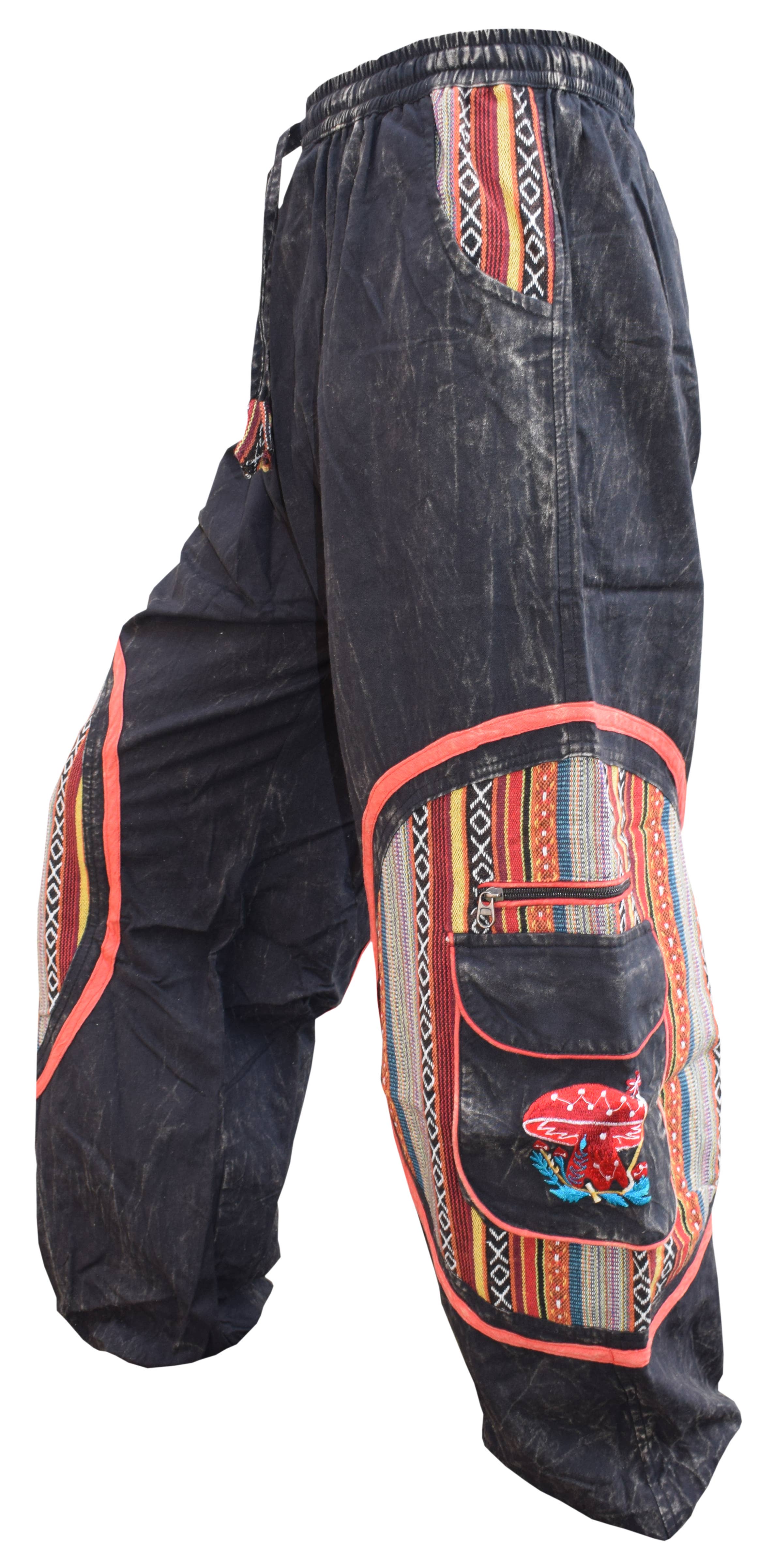 Gheri - Wholesale Pants - Unisex - Aztec Pocket Mushroom Embroidery Parachute Cargo Trousers8