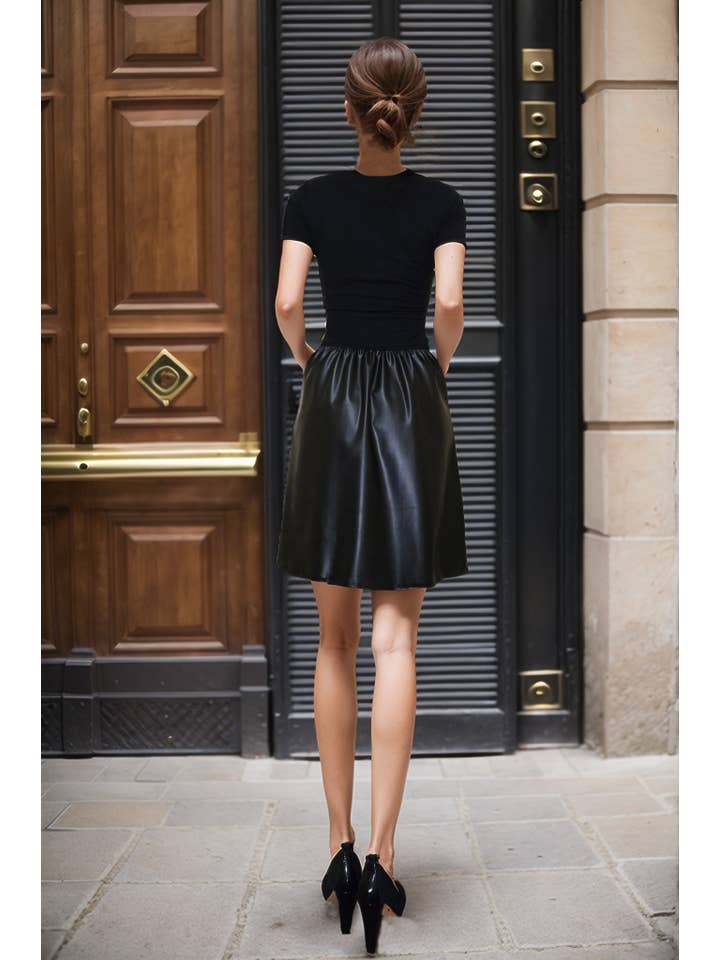 ELLE CAP SLEEVE DRESS (BLACK VEGAN  LEATHER) - VD3444PU for wholesale on Faire5