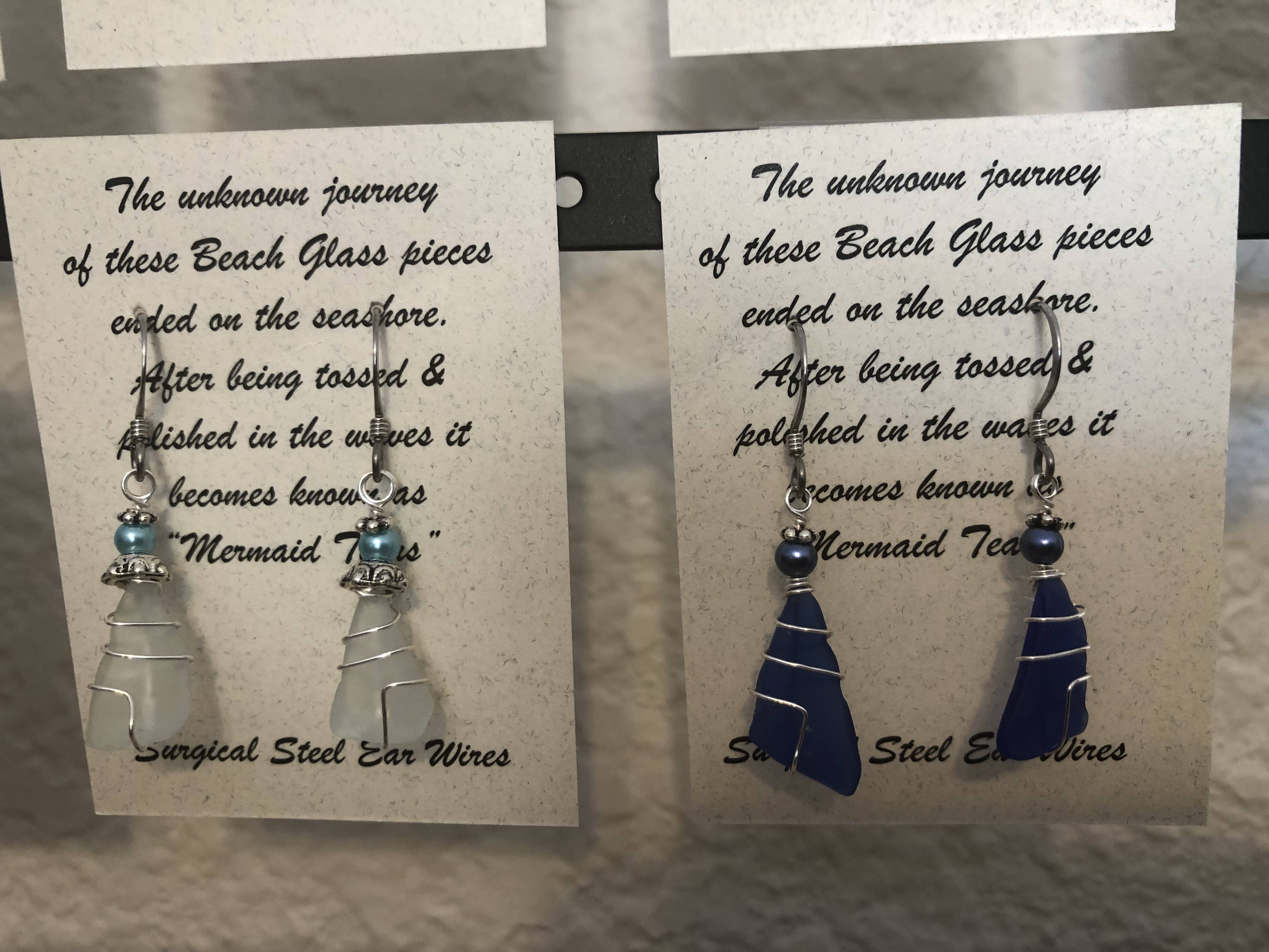 Essence of Fire & Sea - Wholesale Dangle Earrings - Beach Glass / Sea Glass Wire Wrapped with Pearl Earrings15