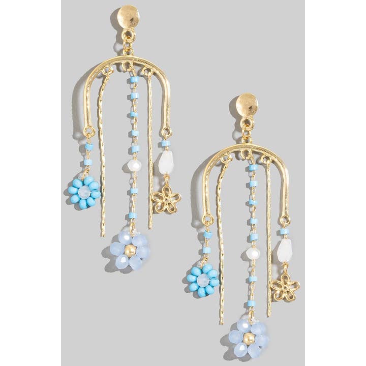 The Looks by Fame Accessories - Wholesale Dangle Earrings - Intricate Beaded Flower And Chains Dangle Earrings