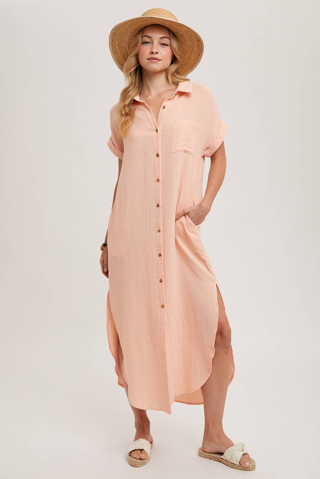 Bluivy - Wholesale Dress - Women's - BUTTON UP MAXI SHIRT DRESS WITH POCKET24