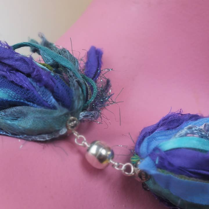 Megan Crook Textiles – wholesale Scarf – Women's – Silk Yarn Necklace in Turquoise & Purple3