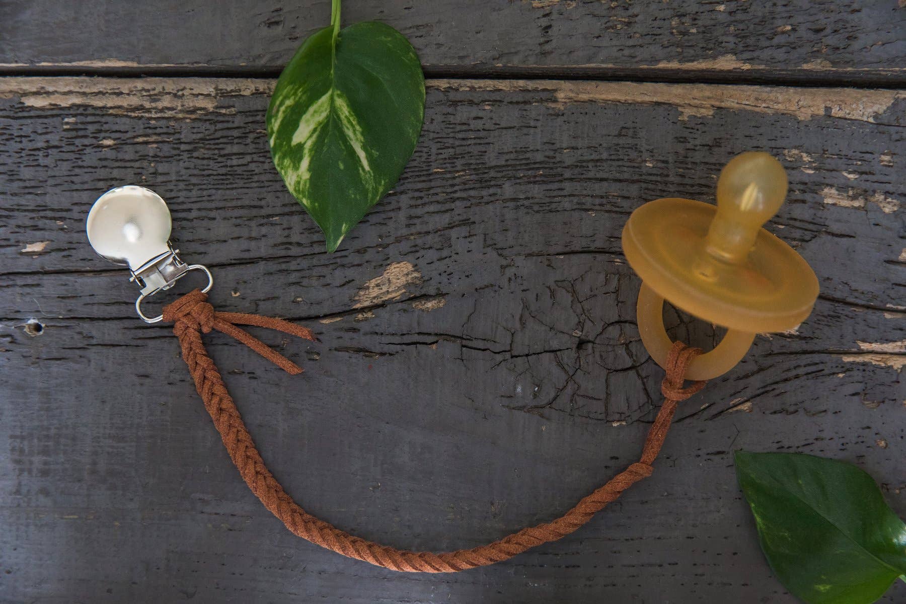 Brombie - Wholesale Pacifier Clip - Baby - Braided faux leather pacifier clip with metal attachment15