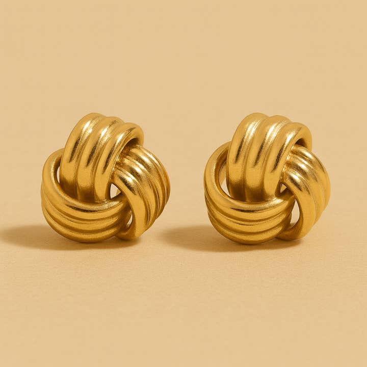 Large Knot Studs 18k Gold Waterproof Jewellery in Gift Box for wholesale by Gold Lunar