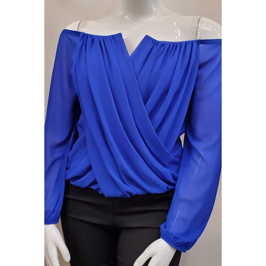 Curve Market - Wholesale Blouse - Women's - PLUS SIZE CHIFFON OFF THE SHOULDER SURPLICE TOP14